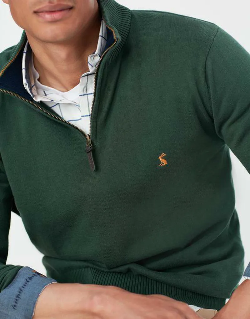 Joules Hillside Zip Neck Racing Green Jumper-1